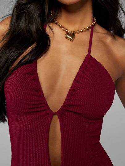 مايوه حريمي قطعة واحدة MISSGUIDED بدلة سباحة قطعة واحدة ذات خصر مكشوف من الخلف وذات ربطة على الرقبة مع جروح