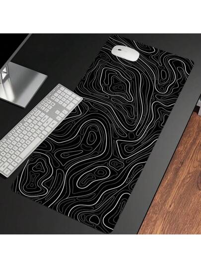 وسادة الماوس الإسفنجية المحسنة بتصميم طبوغرافي أسود وأبيض، حصيرة مكتب مبردة لحجر الكتابة والألعاب في المكتب والمنزل ذات تصميم منحرف