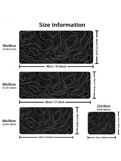 وسادة الماوس الإسفنجية المحسنة بتصميم طبوغرافي أسود وأبيض، حصيرة مكتب مبردة لحجر الكتابة والألعاب في المكتب والمنزل ذات تصميم منحرف