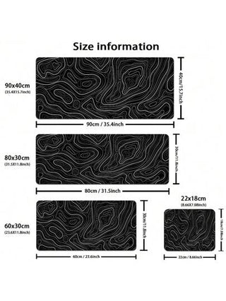 وسادة الماوس الإسفنجية المحسنة بتصميم طبوغرافي أسود وأبيض، حصيرة مكتب مبردة لحجر الكتابة والألعاب في المكتب والمنزل ذات تصميم منحرف