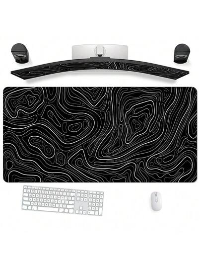 وسادة الماوس الإسفنجية المحسنة بتصميم طبوغرافي أسود وأبيض، حصيرة مكتب مبردة لحجر الكتابة والألعاب في المكتب والمنزل ذات تصميم منحرف