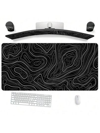 وسادة الماوس الإسفنجية المحسنة بتصميم طبوغرافي أسود وأبيض، حصيرة مكتب مبردة لحجر الكتابة والألعاب في المكتب والمنزل ذات تصميم منحرف