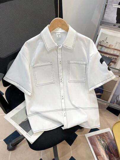 SHEIN قميص نسيج واسع مطبوع عليه طباعة حرفية تناسب الأولاد والمراهقين الصغار ، كاجوال مرن ملائم للمدرسة والحديقة والشاطئ وأعياد الميلاد ، مناسب للربيع/الصيف والخريف/الشتاء