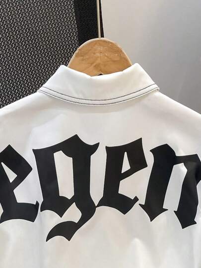 SHEIN قميص نسيج واسع مطبوع عليه طباعة حرفية تناسب الأولاد والمراهقين الصغار ، كاجوال مرن ملائم للمدرسة والحديقة والشاطئ وأعياد الميلاد ، مناسب للربيع/الصيف والخريف/الشتاء