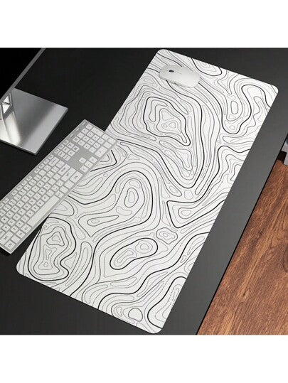 وسادة الماوس الإسفنجية المحسنة بتصميم طبوغرافي أسود وأبيض، حصيرة مكتب مبردة لحجر الكتابة والألعاب في المكتب والمنزل ذات تصميم منحرف