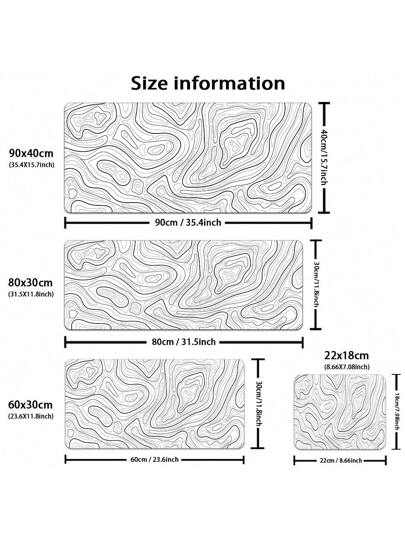 وسادة الماوس الإسفنجية المحسنة بتصميم طبوغرافي أسود وأبيض، حصيرة مكتب مبردة لحجر الكتابة والألعاب في المكتب والمنزل ذات تصميم منحرف