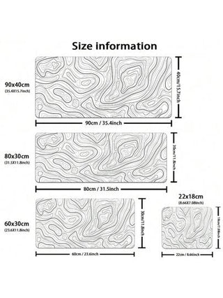 وسادة الماوس الإسفنجية المحسنة بتصميم طبوغرافي أسود وأبيض، حصيرة مكتب مبردة لحجر الكتابة والألعاب في المكتب والمنزل ذات تصميم منحرف