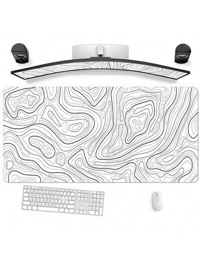 وسادة الماوس الإسفنجية المحسنة بتصميم طبوغرافي أسود وأبيض، حصيرة مكتب مبردة لحجر الكتابة والألعاب في المكتب والمنزل ذات تصميم منحرف