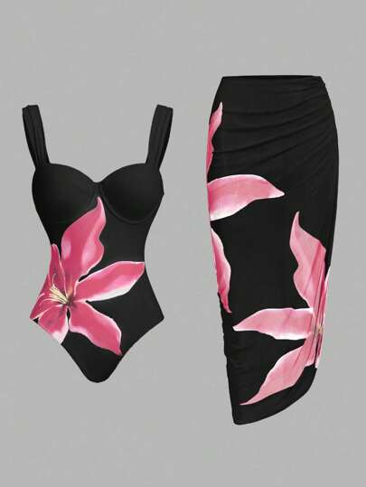 مايوه حريمي قطعة واحدة Swim Oasis بدلة سباحة قطعة واحدة حمّالات رفيعة مع طاقم للنساء مطبوع بطبعة زهرية