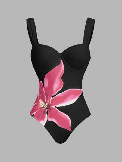 مايوه حريمي قطعة واحدة Swim Oasis بدلة سباحة قطعة واحدة حمّالات رفيعة مع طاقم للنساء مطبوع بطبعة زهرية