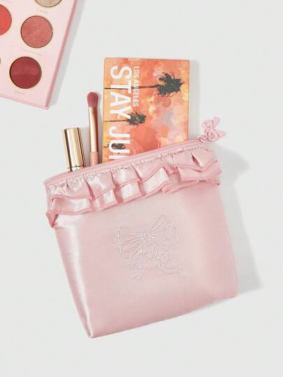 ROMWE Kawaii صندوق مناديل أو حقيبة مكياج أو حامل لوحدة الأجهزة المحمولة مطرز بزهور القوس الصغير، هدايا أو محفظة نقود