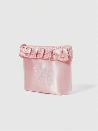 ROMWE Kawaii صندوق مناديل أو حقيبة مكياج أو حامل لوحدة الأجهزة المحمولة مطرز بزهور القوس الصغير، هدايا أو محفظة نقود