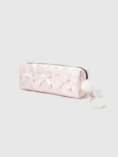 ROMWE Kawaii حقيبة مستحضرات تجميل صغيرة محمولة بنمط الفراشة مع سلسلة، أداة لحفظ الأقلام والأدوات التجميلية، باللون الوردي