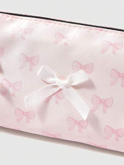 ROMWE Kawaii حقيبة مستحضرات تجميل صغيرة محمولة بنمط الفراشة مع سلسلة، أداة لحفظ الأقلام والأدوات التجميلية، باللون الوردي