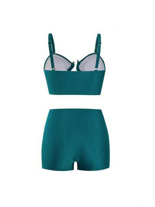 Swim Oasis مجموعة من 3 قطع للمرأة الحجم الكبير، ملابس علوية كحلي بني منقوشة بالبط المائي، سروال تحتي غارق والتنورة الشاملة المصنوعة من قماش شفاف ،مثالي للشاطئ والعطلات الصيفية