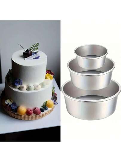 1 قطعة/3 قطع/4 قطع صينية كيك دائرية من الألمنيوم المؤنود ذات ثلاث قطع قابلة للحركة في القاع، مناسبة للخبز المنزلي، صينية مناسبة لأعياد الميلاد وعيد الحب والكريسماس