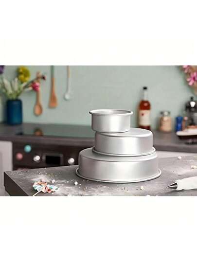 1 قطعة/3 قطع/4 قطع صينية كيك دائرية من الألمنيوم المؤنود ذات ثلاث قطع قابلة للحركة في القاع، مناسبة للخبز المنزلي، صينية مناسبة لأعياد الميلاد وعيد الحب والكريسماس