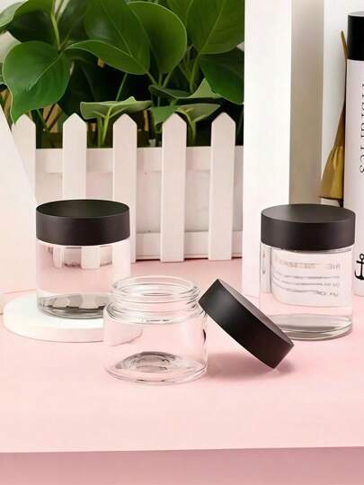 2 قطعة أوعية بلاستيكية للتخزين بقطر 7.1 سم مع أغطية، قنينات لتعبئة الألوان والكريمات والأقنعة، قنينات كريم العين والوجه، قنينات تجريبية بفم عريض شفافة من البولي إيثيلين ثنائي، قنينات تعبئة مستحضرات التجميل