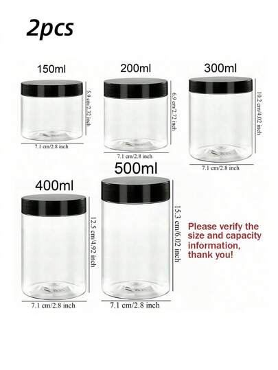 2 قطعة أوعية بلاستيكية للتخزين بقطر 7.1 سم مع أغطية، قنينات لتعبئة الألوان والكريمات والأقنعة، قنينات كريم العين والوجه، قنينات تجريبية بفم عريض شفافة من البولي إيثيلين ثنائي، قنينات تعبئة مستحضرات التجميل