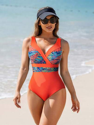 مايوه حريمي قطعة واحدة Swim Lushoire بدلة سباحة قطعة واحدة مطبوعة بنقشة استوائية للأنثى، مناسبة للإجازة على الشاطئ