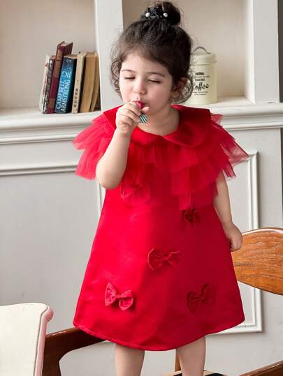 فساتين بيبي فستان صيفي للبنات الرضع بلون واحد شبكي عصري