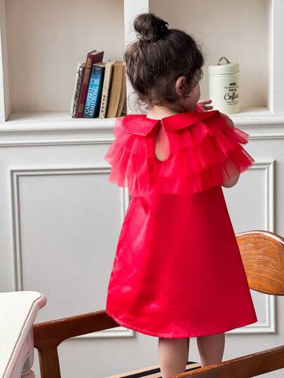 فساتين بيبي فستان صيفي للبنات الرضع بلون واحد شبكي عصري