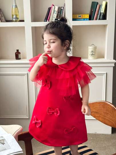 فساتين بيبي فستان صيفي للبنات الرضع بلون واحد شبكي عصري