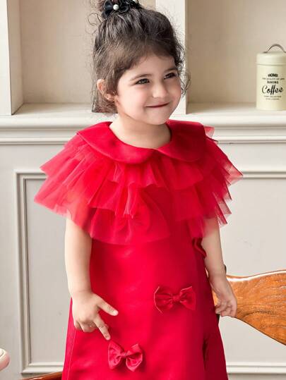 فساتين بيبي فستان صيفي للبنات الرضع بلون واحد شبكي عصري