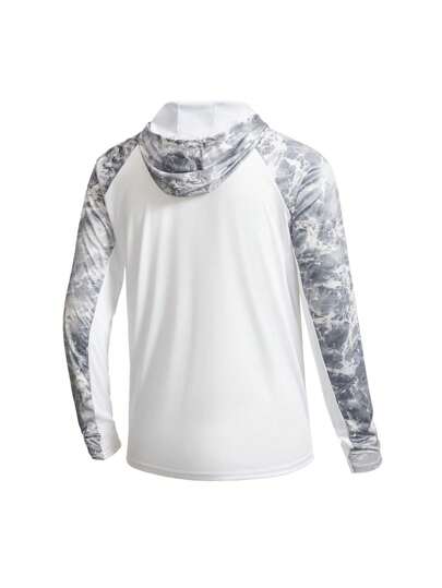 Manfinity Swimmode تي شيرت هوديي كم طويل بطباعة رافلان تعادل الصبغ للرجال