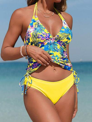 طقم تانكيني حريمي Swim Lushoire ملابس سباحة نسائية من قطعتين تانكيني مع حزام عنق والوسط معقود، تصميم رقبة على شكل حرف V، مجموعة ملابس سباحة منزلية مريحة وعادية