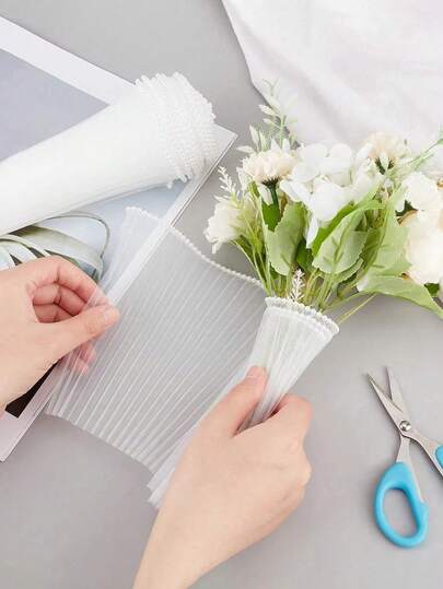 4 ياردة ورق تعبئة باللؤلؤ المزيف والزهور للحزم والتغليف، خيوط شبكية مجعدة وموجية لأعمال DIY في عيد الحب وعيد الأم والتخرج، إمدادات الورشة الزهور وتغليف هدايا الأعياد