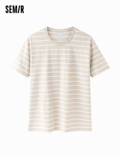 SEMIR تيشيرت رجالي ضيق مخطط، طاقم رقبة كلاسيكي أساسي، ضروري لارتداء الصيف والتنقل في المدينة، للملابس اليومية الكاجوال