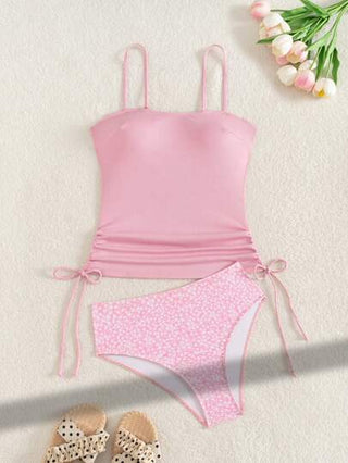 طقم تانكيني حريمي Swim Lushoire طقم ملابس سباحة بيكيني للنساء، سروال مزخرف بطبعات زهور وبقيط صغير مع أشرطة قابلة للتعديل، وأعلى بحمالات رفيعة للاسترخاء على الشاطئ