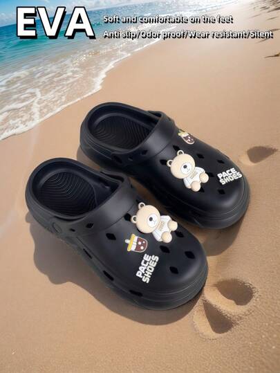 صنادل حمام مرتفعة4 سم للرجال في الصيف، مقاومة للروائح الكريهة وعدم الانزلاق من مادة EVA، خفيفة الوزن ولينة، مناسبة للاستخدام في المنزل/الشاطئ/الخارج، كلوغ زخرفي كرتوني للجنسين