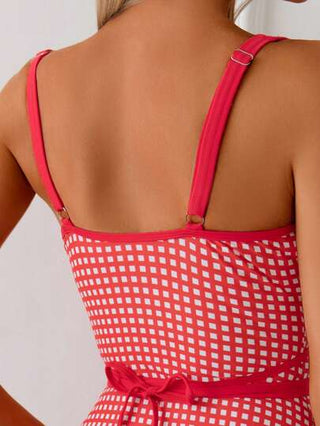 مايوه حريمي قطعة واحدة Swim بدلة سباحة للنساء بتصميم كشكش قلب وخصر مجوف, باللون الأحمر والأبيض, طراز عطلة جذاب