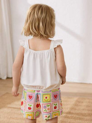 Cozy Pixies مجموعة من قطعتين للبنات الرضع؛ ملابس علوية مطبوعة بنقوش نباتية وزهور و شورت خصر مطاطي