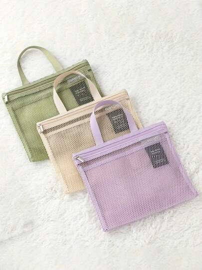 حقيبة معلقة محمولة من الشبك مزودة بسحاب ومقبض - منظم دش سريع التجفيف للسفر والجيم والرحلات البحرية والكلية | منظم مكياج مانع للتسرب، حقيبة مكياج، حقيبة مستحضرات تجميل صديقة للجهات الأمنية، منظم حمام مقاوم للماء للرجال والنساء