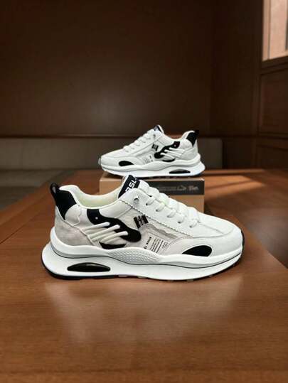 أحذية رجالية كاجوال خارجية للجامعة وأنشطة الترفيه الرياضية، مريحة وقابلة للتنفس بلون أحادي مع تصميم وصلات من الجلد، مانعة للانزلاق وعالية التحمل ومتصاصة للصدمات، مناسبة لطلاب الجامعة والأنشطة الصيفية والرياضية