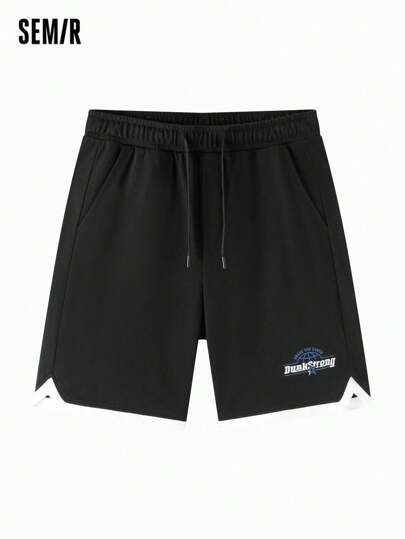 SEMIR شورتات رياضية رجالية ذات مظهر متطبق، تصميم مطرز، بنطلون مضفر بخمس نقاط لأطقم تمارين البدنية بإلهام من الكلية