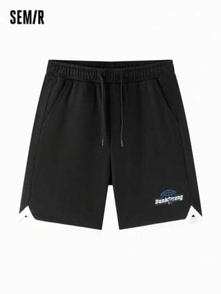 SEMIR شورتات رياضية رجالية ذات مظهر متطبق، تصميم مطرز، بنطلون مضفر بخمس نقاط لأطقم تمارين البدنية بإلهام من الكلية