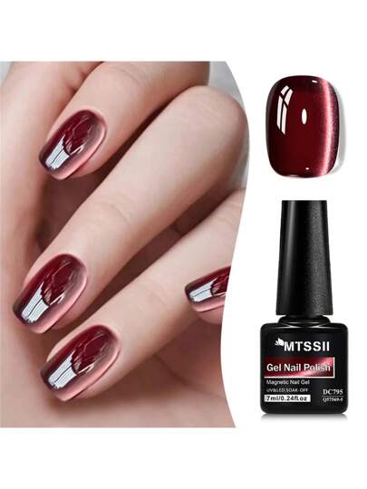 Mtssii 1 قطعة طلاء أظافر جيل القطة الزجاجي الأحمر 7مل ، طلاء جيل مغناطيسي عيون القطة ، طلاء جيل أشباه دائم يزال بالنقع تحت أشعة الأشعة فوق البنفسجية ، لأظافر الصيف وماني كير الأظافر والفن المنزلي والصالون