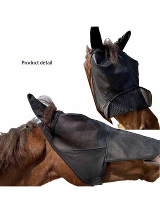 قناع وجه للحصان مضاد للذباب والبعوض قطعة واحدة، بتصميم طويل يغطي الأنف، مصنوع من خامة تيريلين ممتازة