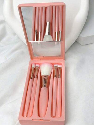 1 مجموعة من 5 طقم فرش للمكياج محمولة مع مرايا، بنقوش أحرف سوداء وأزهار محمولة، طقم فرش للمكياج متعددة الوظائف صغيرة، فرش أساس ماكياج، فرش ظلال العيون، أدوات التجميل للمبتدئين، طقم منظم ماكياج وحامل فرش، هدايا بنات مناسبة مثالية وإمدادات للسفر