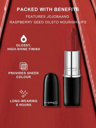 MAC أحمر شفاه MAC لستريجلاس بملمع شفاف PDA (أحمر طوبي) بحجم 1 أونصة/3 جرام