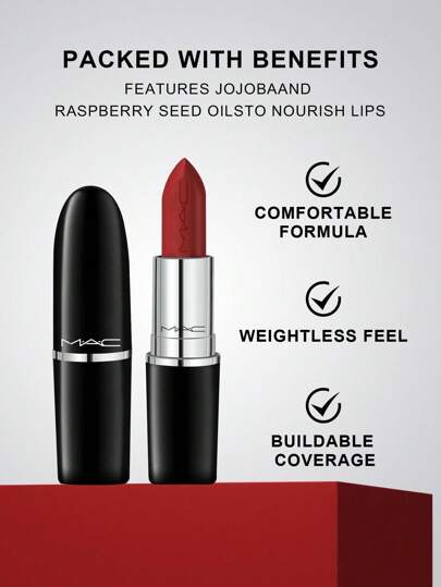 MAC أحمر شفاه MAC لستريجلاس بملمع شفاف PDA (أحمر طوبي) بحجم 1 أونصة/3 جرام