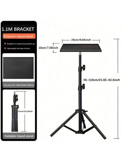 أثاث مكتبي حامل ثلاثي القوائم عام للبروجيكتور مع صينية، حامل ألومنيوم قابل للتمديد، قابل للتعديل في الارتفاع، مناسب لموديلات HY300 و HY320 و HY320mim وأنواع مختلفة من البروجيكتورات والكاميرات والهواتف والأجهزة اللوحية والأجهزة المحمولة