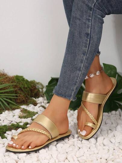 صندل ذو فتحة للأصابع مصنوع من نسيج مبرم مريح للنساء ذوات الحجم الكبير، بطراز أمريكي أوروبي كاجوال مناسب للصيف والاستخدام في الشاطئ والعطلات