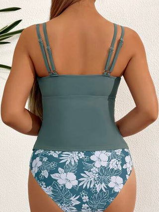 طقم تانكيني حريمي Swim Lushoire طقم بكيني بأربطة وردقبة على شكل حرف V للنساء ذوات السن الأكبر قطعة علوية صيفية