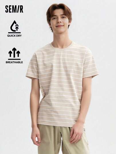 SEMIR تيشيرت رجالي ضيق مخطط، طاقم رقبة كلاسيكي أساسي، ضروري لارتداء الصيف والتنقل في المدينة، للملابس اليومية الكاجوال