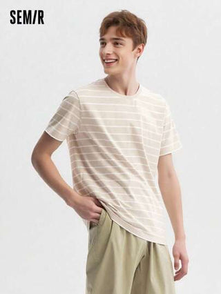 SEMIR تيشيرت رجالي ضيق مخطط، طاقم رقبة كلاسيكي أساسي، ضروري لارتداء الصيف والتنقل في المدينة، للملابس اليومية الكاجوال
